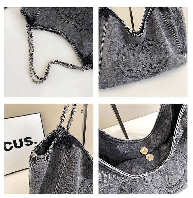 Style Denim Single Shoulder Canvas Simple Trendy Vintage Underarm Large Capacity Tote Bag for Women