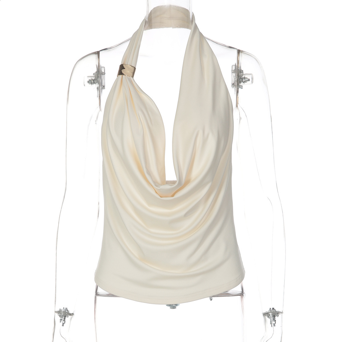 Puloru Sleeveless Cowl Neck Halter Vests Womens Summer Backless Tie-up Cropped Tank Tops Solid Basic Going Out Top Streetwear 260407