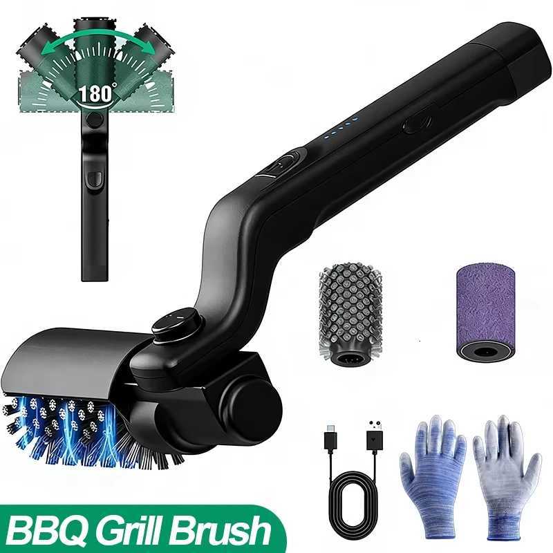 Electric Grill Brush Cleaning BBQ Cleaner Brush Cordless Rechargeable Rotary Adjustable Outdoor Heavy oil Stains Clean Tool L260516