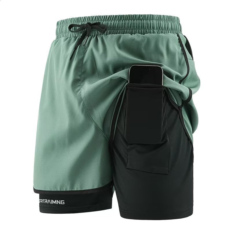 Mens 2 in 1 Running Workout Short with Phone Pocket Towel Loop Gym Athletic Quick Dry Stretchy Performance Shorts Activewear 260312