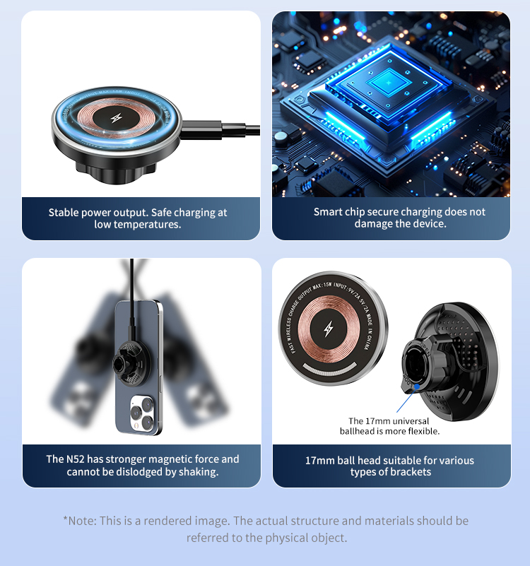 N52 Magnetic Suction Cup Phone Holder Wireless Charging Car Navigation Rotating Dashboard Navigation Phone Holder Air Outlet Dashboard Car Mount for S