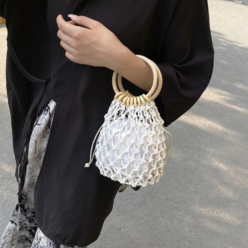 Portable Weaving Straw Handbag Elegant Handmade Bucket Tote Korean Style Niche n Woven Beach Bag Vacation 260513 - view 6