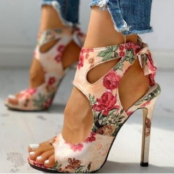 Womens Fashion Floral Heeled Sandals Peep Toe Design With Ankle Bow Soft Padded Insole For Daily Commute And Fashion Gifts Night Out - view 3