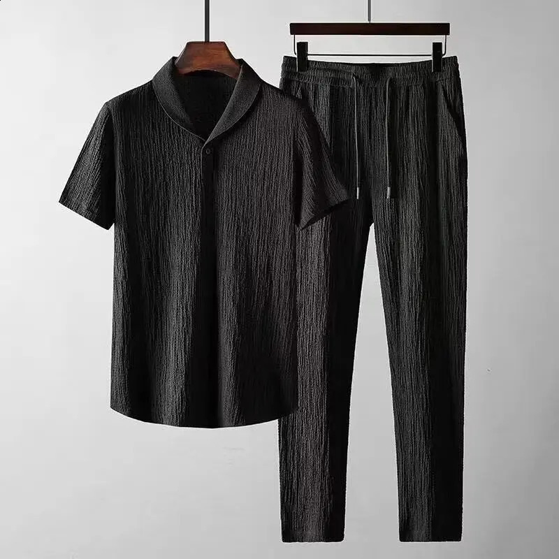 Summer Sets Men Fashion Thin Sports Suit for Solid Color TShirt and Full Length Pants Male Jogger Casual Streetwear 260625 - view 4