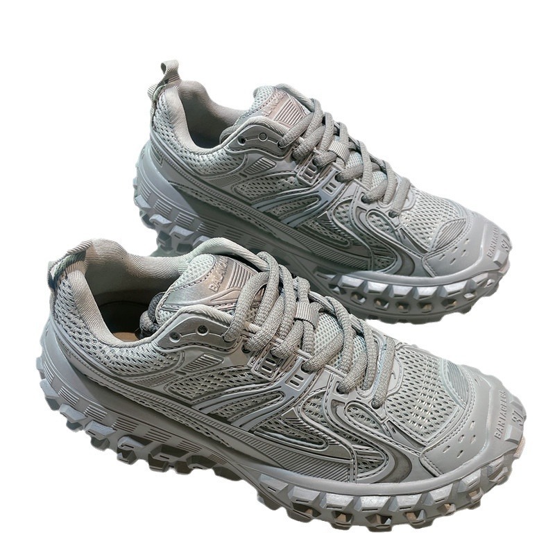 New Low Top Thick Sole Dad Round Toe Lace-up Casual Shoes Height Increasing Sneakers Trendy