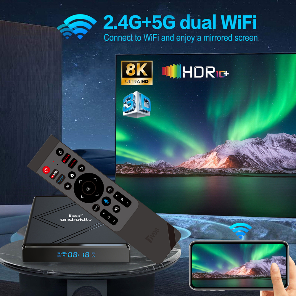 TV98 ATV Pro Plus TV Box Android 14 BT5.0 Media Player Allwinner H313 Voice remote 4G 5G Dual Wifi6 HD 8K 4K set-top box