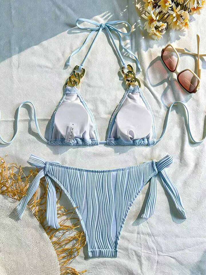 Vzvn Fashion Sexy Solid Lace Up Women Split Swimsuit Beach Brazil Bikini 2026 New All Season Backless Bikinis 2 Piece Set 26L0518