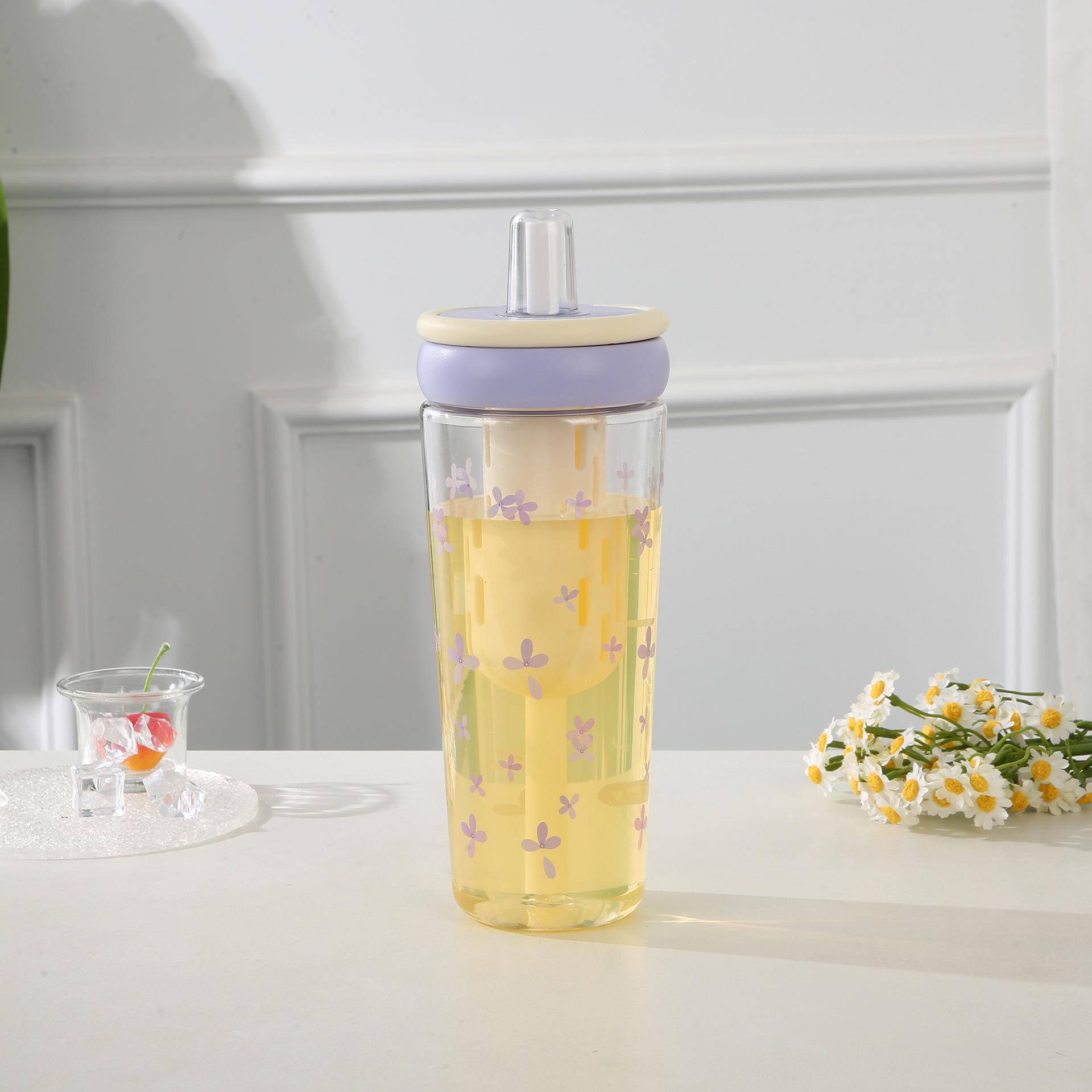 Summer Dopamine Large Capacity Plastic Cup, Portable Tea Separation Straw Water Bottle 1000ml