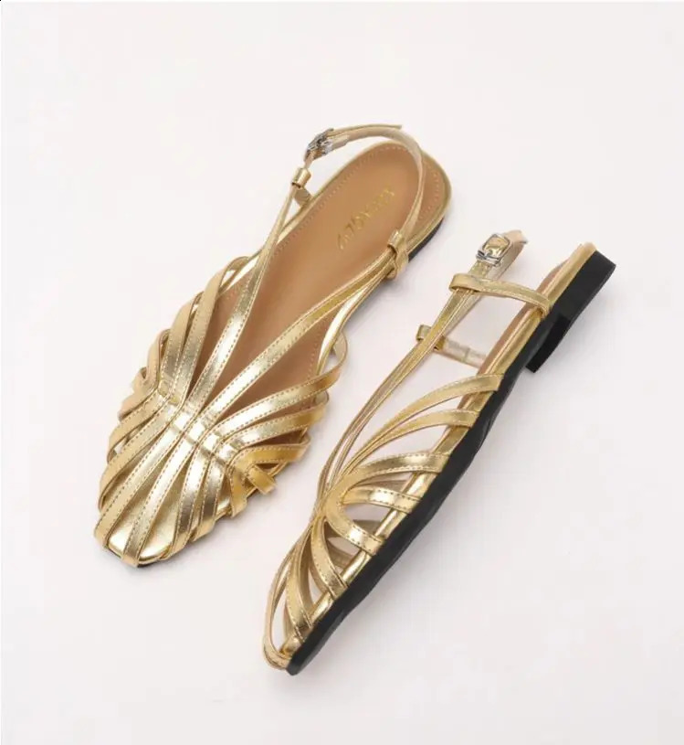 ZAROY Narrow Band Women Flat Sandals Large Size Banquet Wedding Shoes Summer Hollow Beach Gladiator Sandalias 260511 - view 4