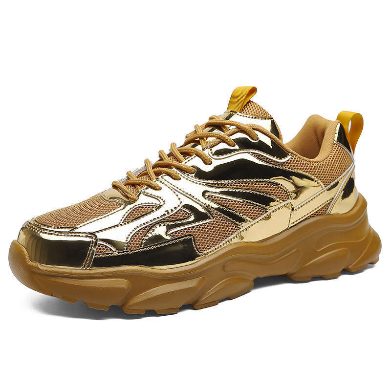 Cross-Border Plus Size Casual Sports New gold Men's Mesh Thick Sole Youth Running Dad Trendy Shoes Wholesale