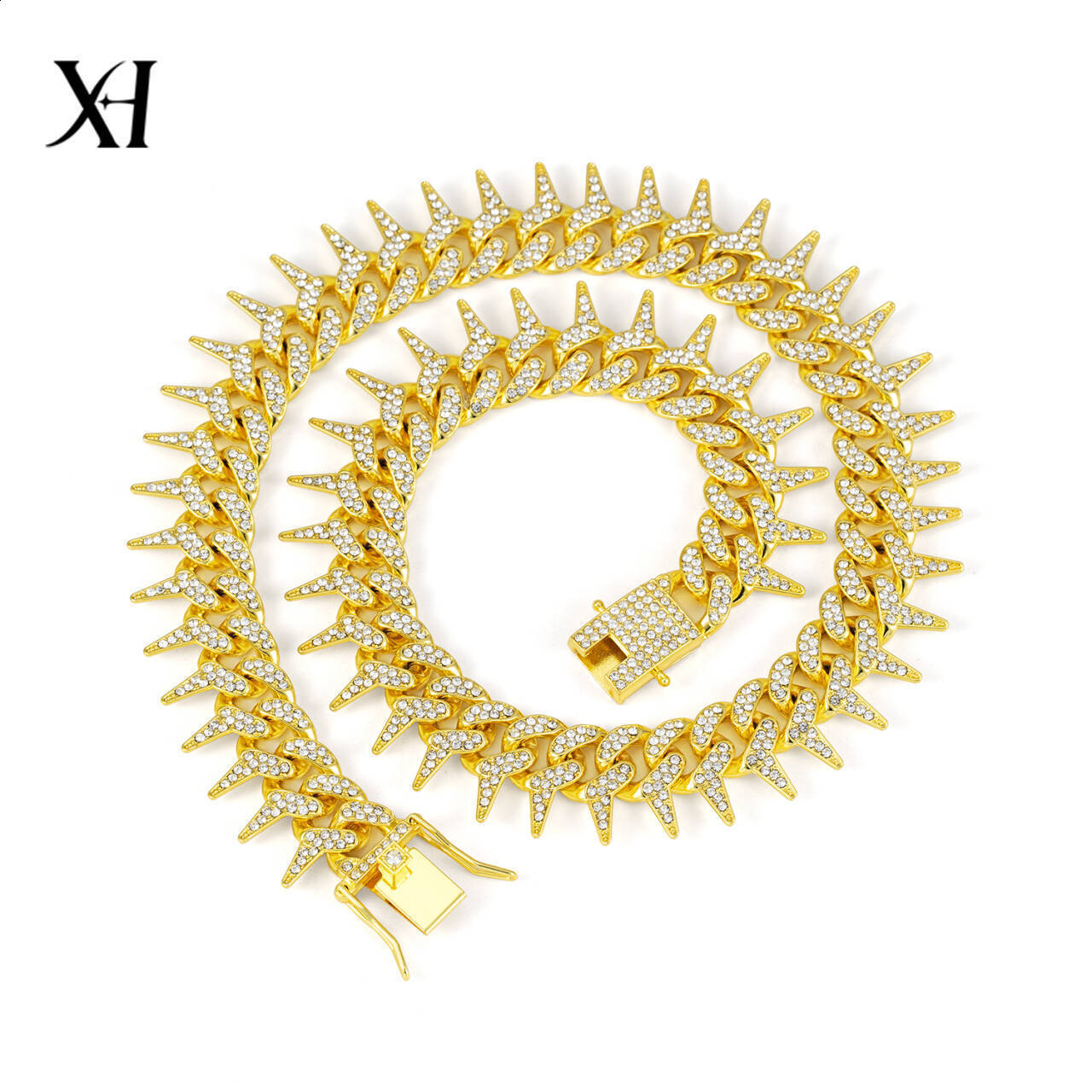13mm Bling Diamond Chain Dog Cat Collar with Spiked Rivet Gold Cuban Link Dog Collar for Small Medium Large Dogs 251104
