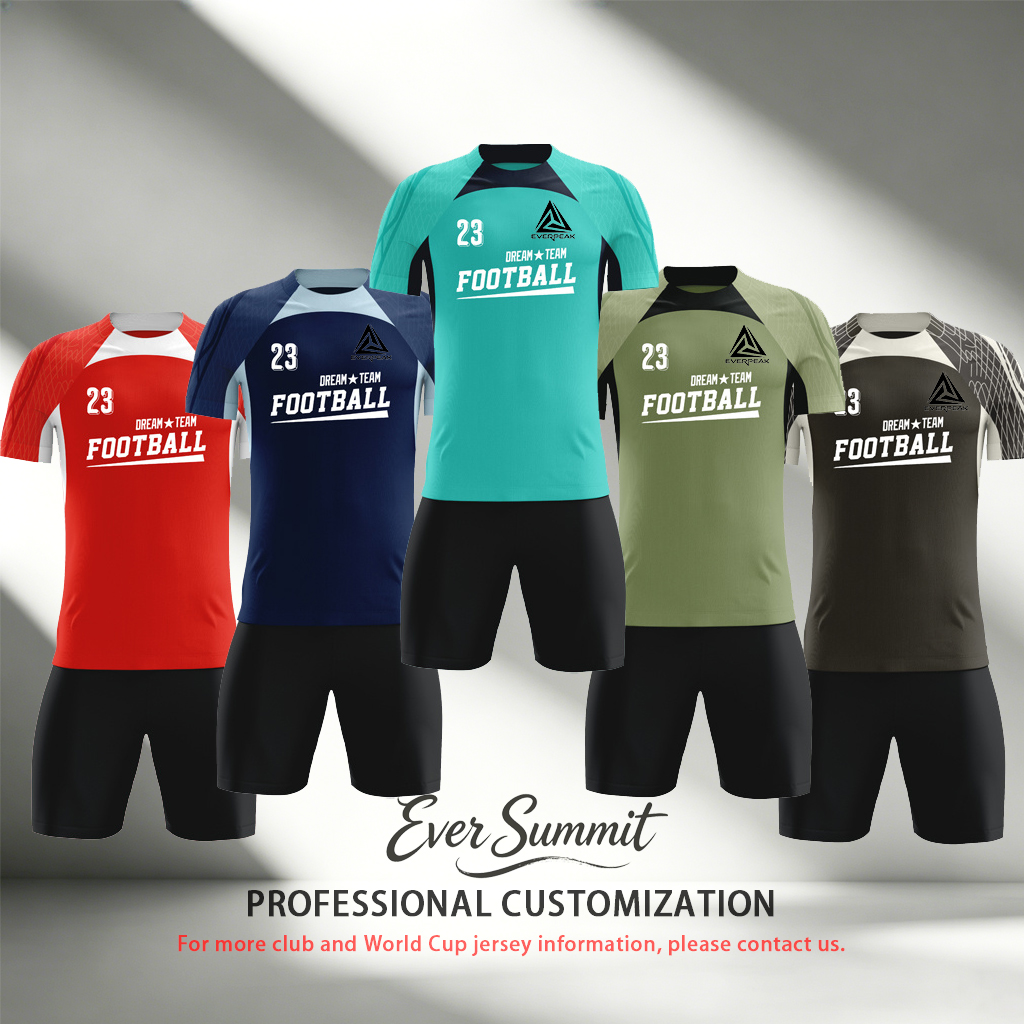 Custom Contrast Neck Soccer Jersey Set Men Quick Dry Football Uniform with Shorts Customizable Team Name Number Logo for Matches