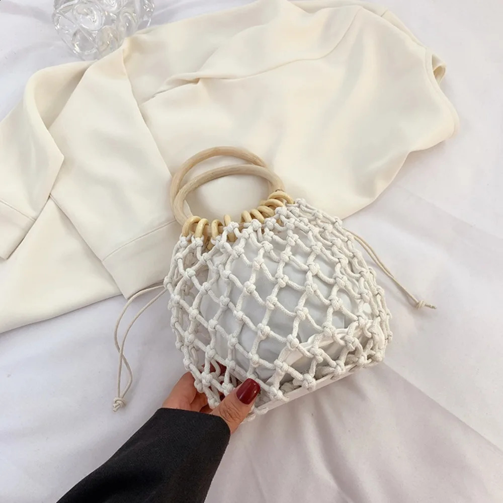 Portable Weaving Straw Handbag Elegant Handmade Bucket Tote Korean Style Niche n Woven Beach Bag Vacation 260513 - view 5