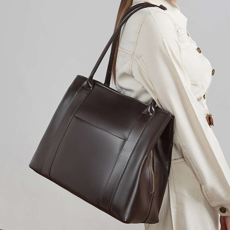 Top Layer Cowhide Genuine Leather Retro Solid Color Large Capacity Tote Bag High End Underarm Shoulder Handbag New Fashion Versatile SENYY