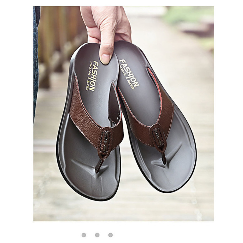 Mens Brown Leather Flip Flops Thong Fashion Gifts Design Durable Construction For Daily Wear And Beach Activities - view 6