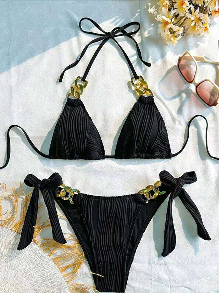 Vzvn Fashion Sexy Solid Lace Up Women Split Swimsuit Beach Brazil Bikini 2026 New All Season Backless Bikinis 2 Piece Set 26L0518