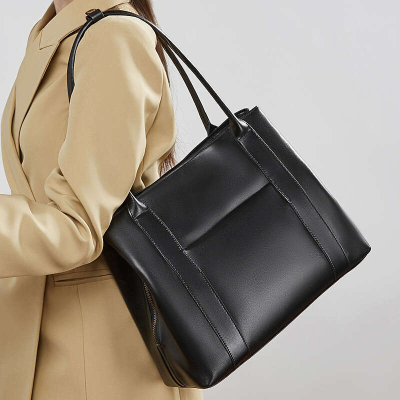 Top Layer Cowhide Genuine Leather Retro Solid Color Large Capacity Tote Bag High End Underarm Shoulder Handbag New Fashion Versatile SENYY