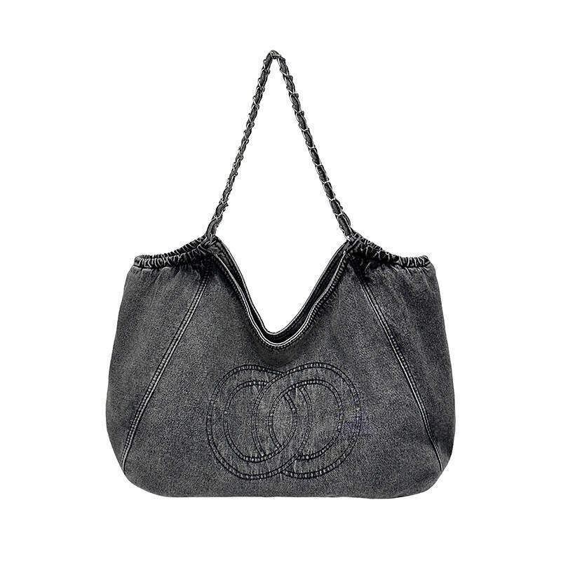 Style Denim Single Shoulder Canvas Simple Trendy Vintage Underarm Large Capacity Tote Bag for Women