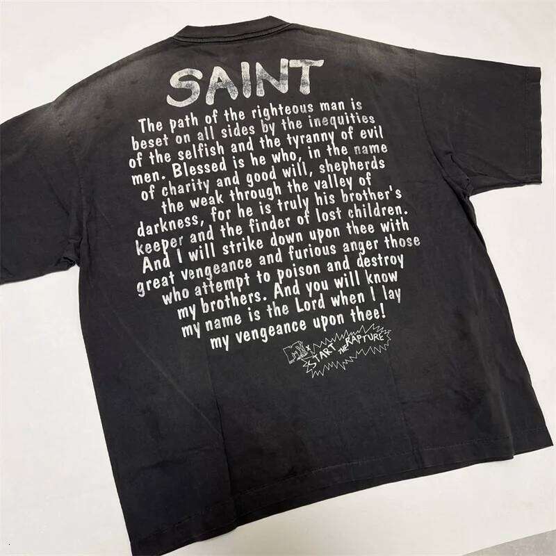 SAINT Mxxxxxx T-Shirts Men Women 1:1 Best Quality Anime Character Print Black Washed Oversized Short Sleeve - view 3