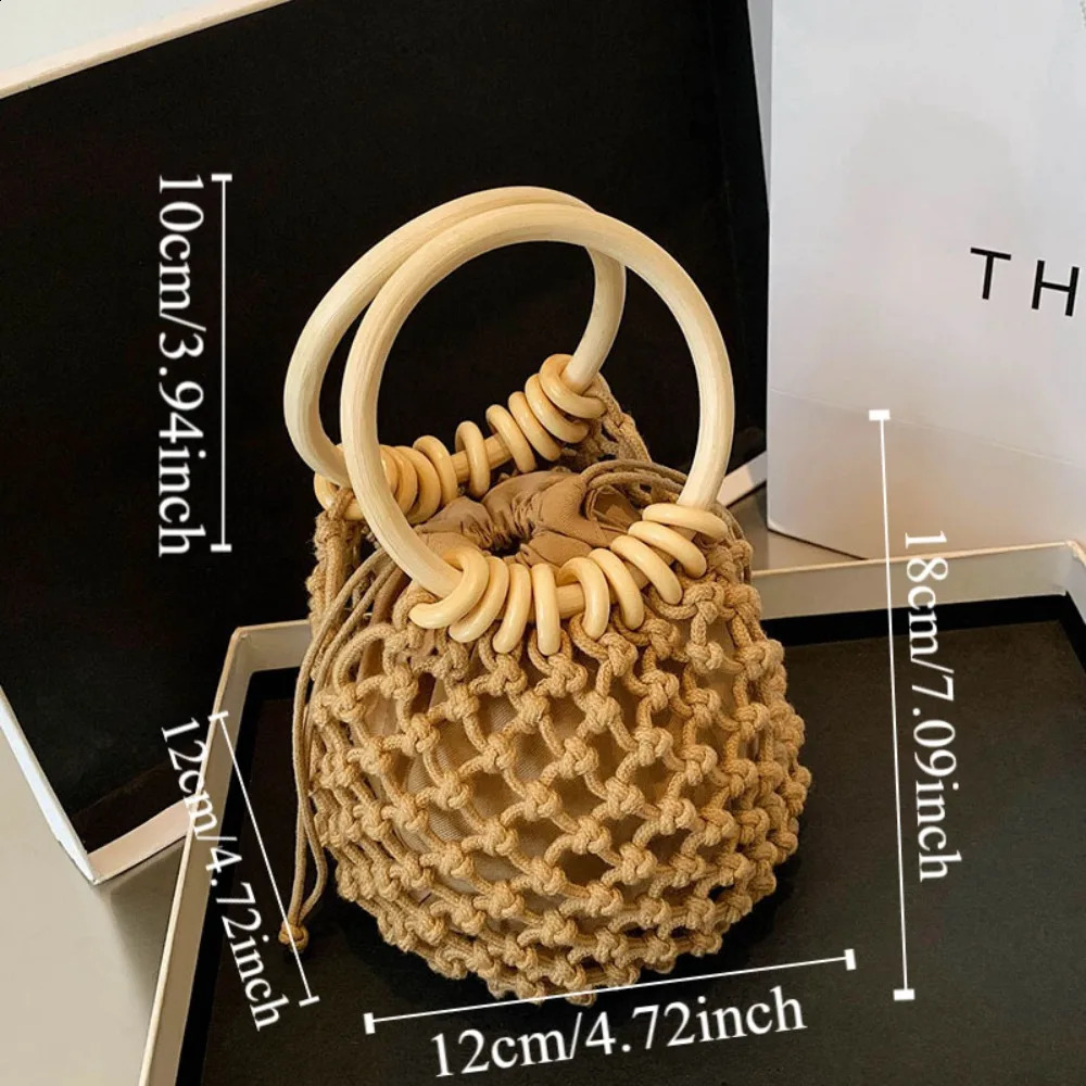Portable Weaving Straw Handbag Elegant Handmade Bucket Tote Korean Style Niche n Woven Beach Bag Vacation 260513 - view 7