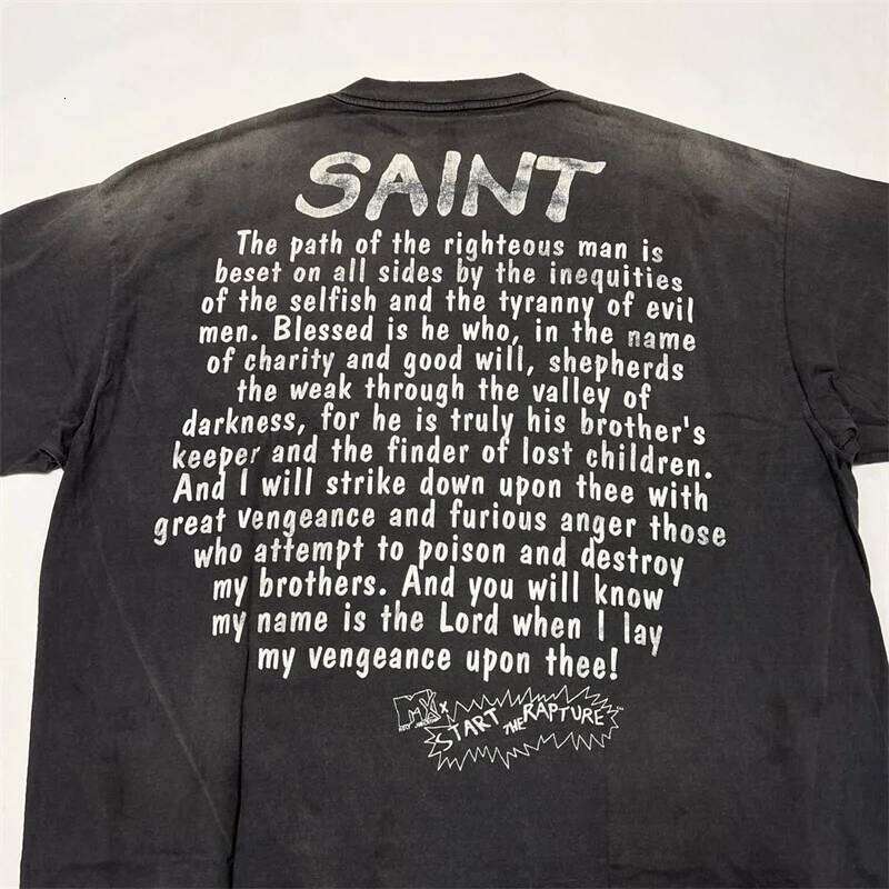 SAINT Mxxxxxx T-Shirts Men Women 1:1 Best Quality Anime Character Print Black Washed Oversized Short Sleeve - view 7