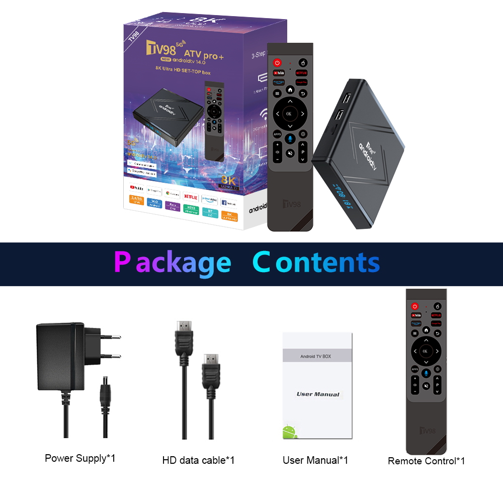 TV98 ATV Pro Plus TV Box Android 14 BT5.0 Media Player Allwinner H313 Voice remote 4G 5G Dual Wifi6 HD 8K 4K set-top box