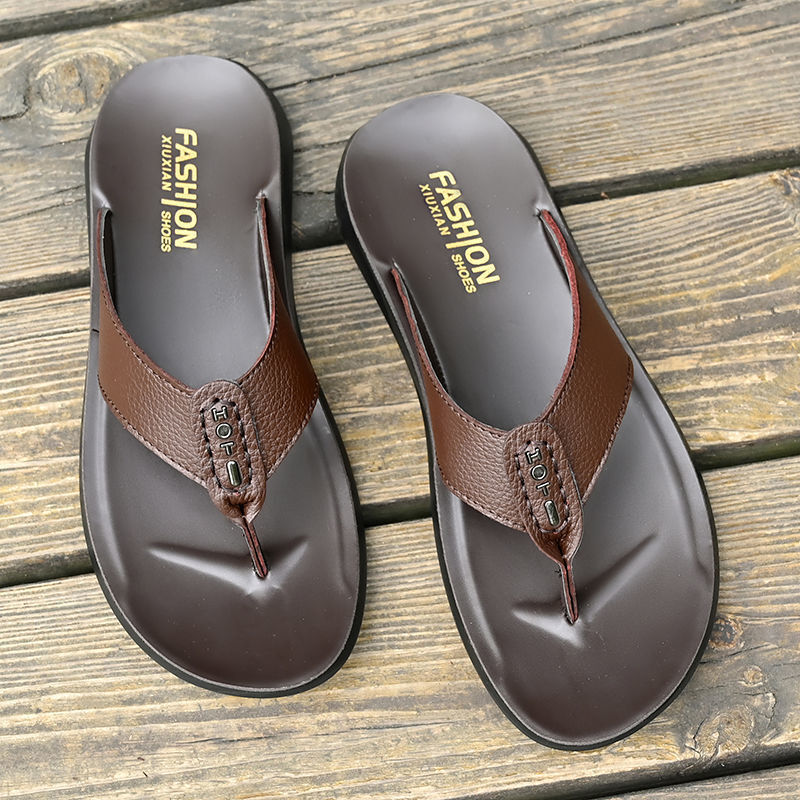 Mens Brown Leather Flip Flops Thong Fashion Gifts Design Durable Construction For Daily Wear And Beach Activities
