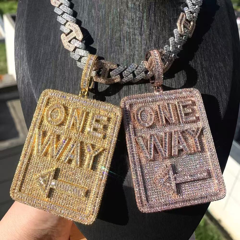 Men Hip Hop Iced Out VVS1 Moissanite Letter Pendant Rapper Charm Fine Jewelry
