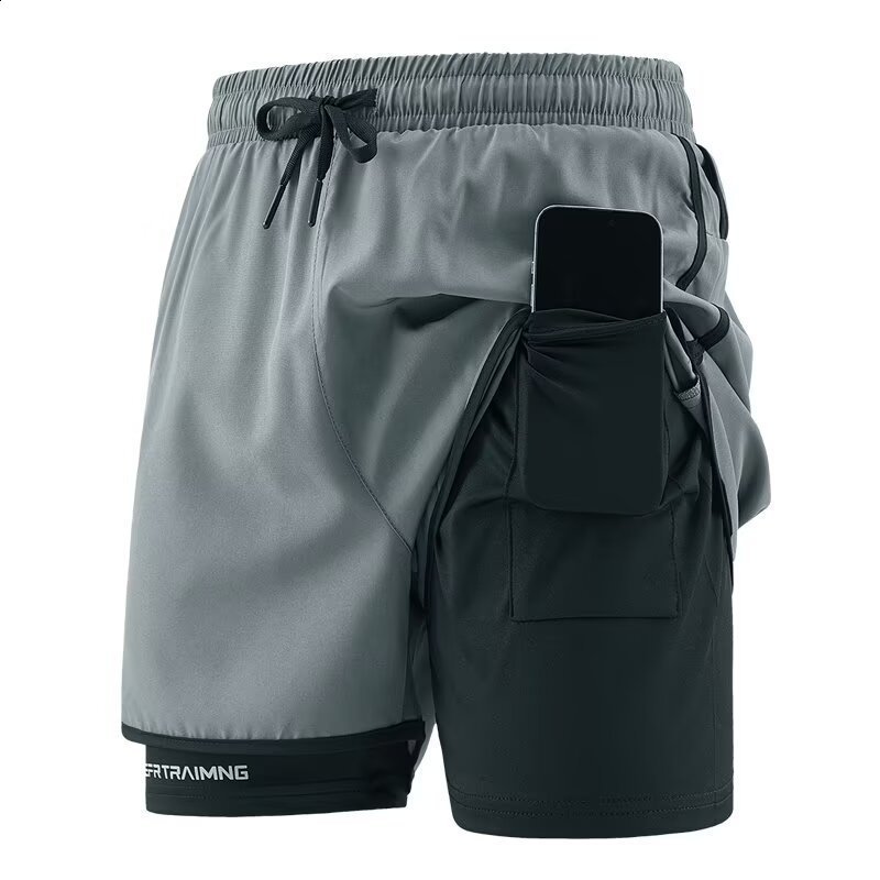 Mens 2 in 1 Running Workout Short with Phone Pocket Towel Loop Gym Athletic Quick Dry Stretchy Performance Shorts Activewear 260312
