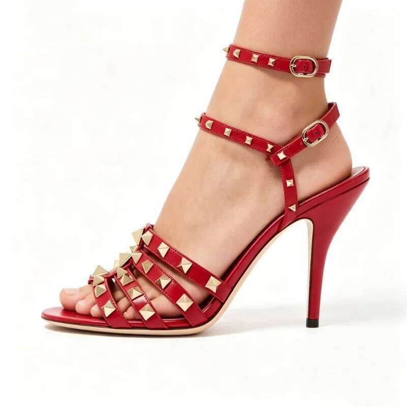 2026 Fashion Show New Single Button Strap High-heeled Open Toe Sandals with European and American Sexy Temperament Party Shoes
