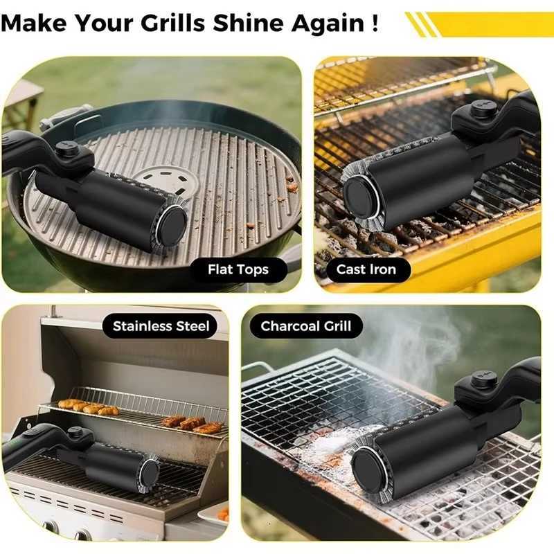 Electric Grill Brush Cleaning BBQ Cleaner Brush Cordless Rechargeable Rotary Adjustable Outdoor Heavy oil Stains Clean Tool L260516