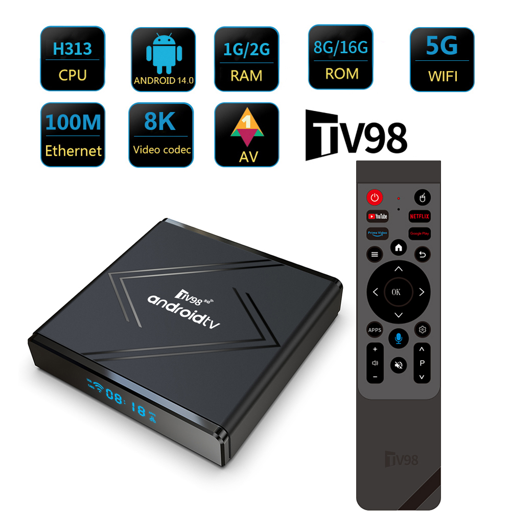 TV98 ATV Pro Plus TV Box Android 14 BT5.0 Media Player Allwinner H313 Voice remote 4G 5G Dual Wifi6 HD 8K 4K set-top box