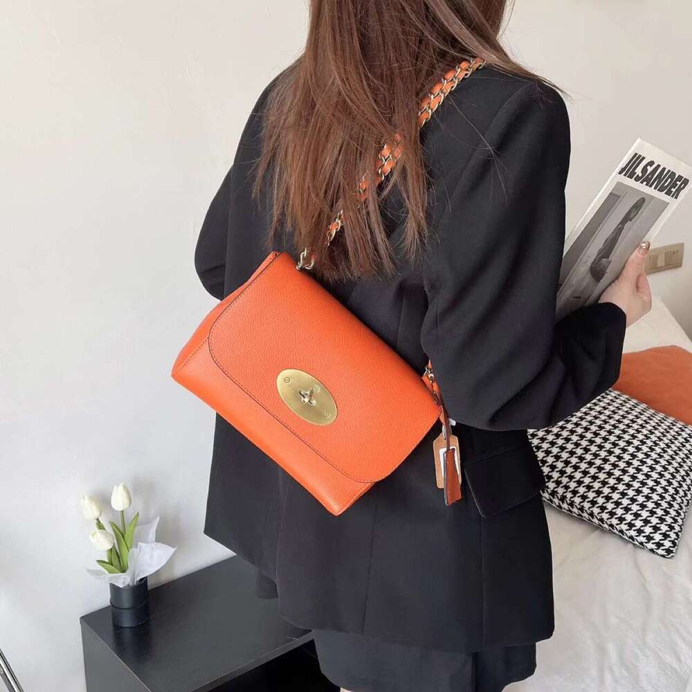 Textured for Women New Trendy Mini Chain Women's Crossbody Shoulder Black Genuine Leather Lock Small Square Bag - view 4