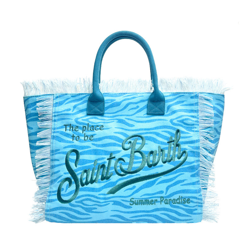 Free shipping 2026 new hot selling beach bag tassel handbag canvas denim tote bag travel versatile large capacity handbag