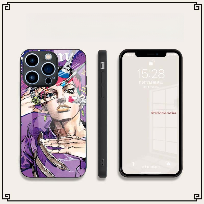 Suitable for Apple 17 JoJo's Bizarre Adventure phone 16Pro cartoon glass case iphone13pro anime 14