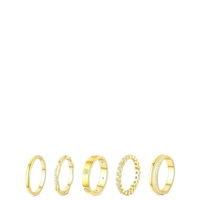 Stackable Rings Non Tarnish Dainty 14K Gold/Silver Plated Stacking Thumb Cubic Zirconia Eternity Wedding Band Rings Gold Jewelry Size 6-10 for Women
