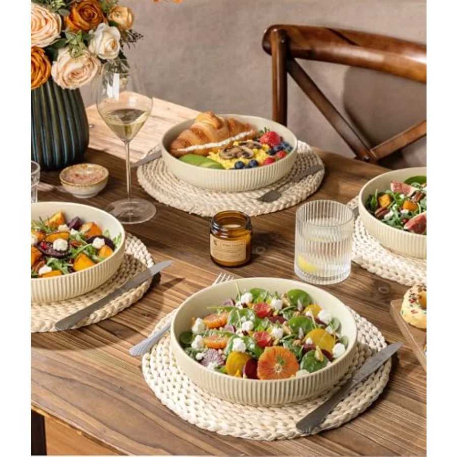 Ceramic Pasta Bowls Salad Bowls Set of 4 Stoneware Servg Bowls for Fruits Noodle Dner House-warmg Weddg Present Z260518