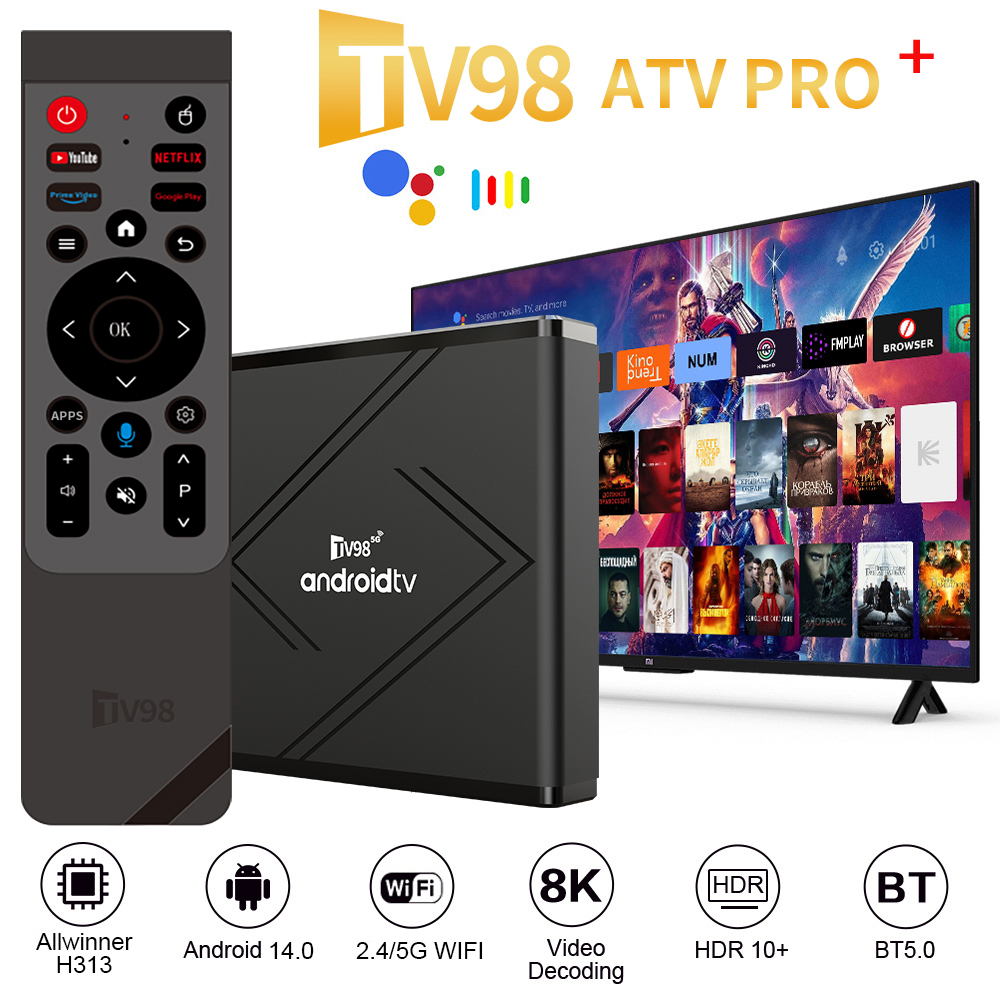 TV98 ATV Pro Plus TV Box Android 14 BT5.0 Media Player Allwinner H313 Voice remote 4G 5G Dual Wifi6 HD 8K 4K set-top box
