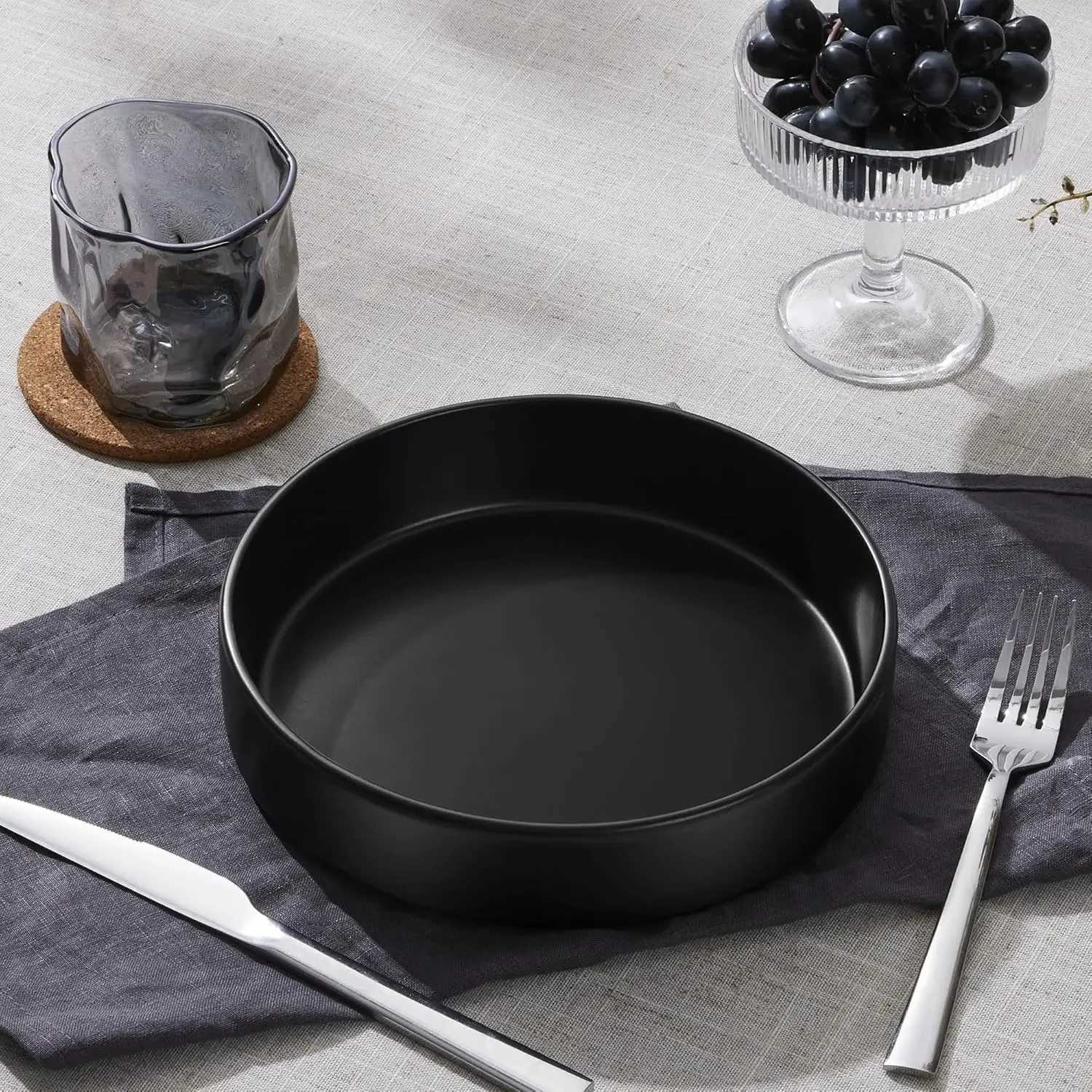Pasta Bowls Set of 4 35oz Ceramic Serving Plates for Dinner Soup Salad Microwave Dishwasher Safe Matte Black Z260518