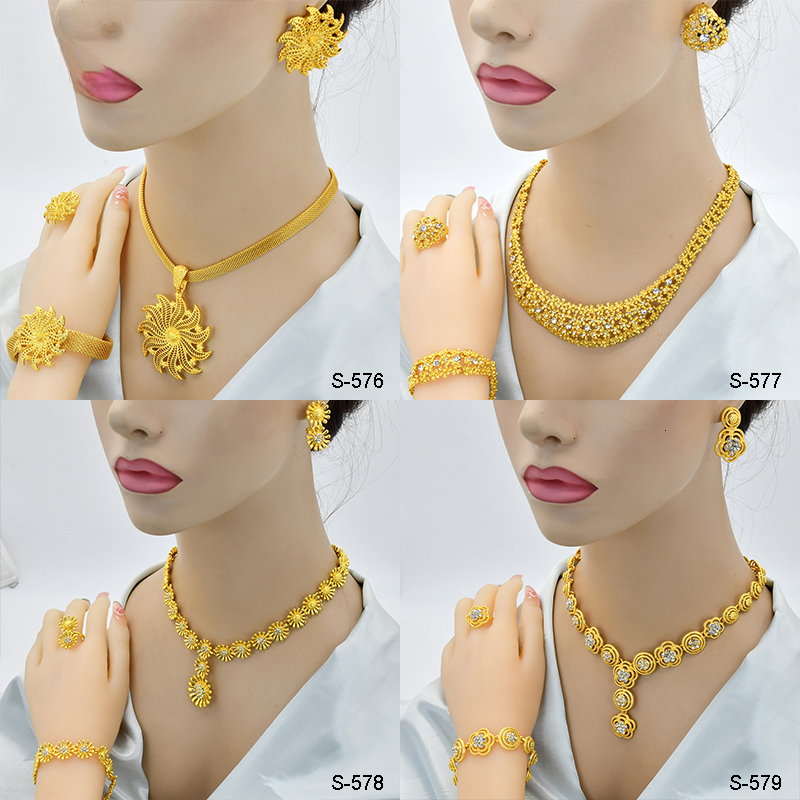 ANIID Arabic Dubai Jewelry Set for Women Earrings Ethiopian African Gold Color Necklace Wedding Bridal Gift 6e344