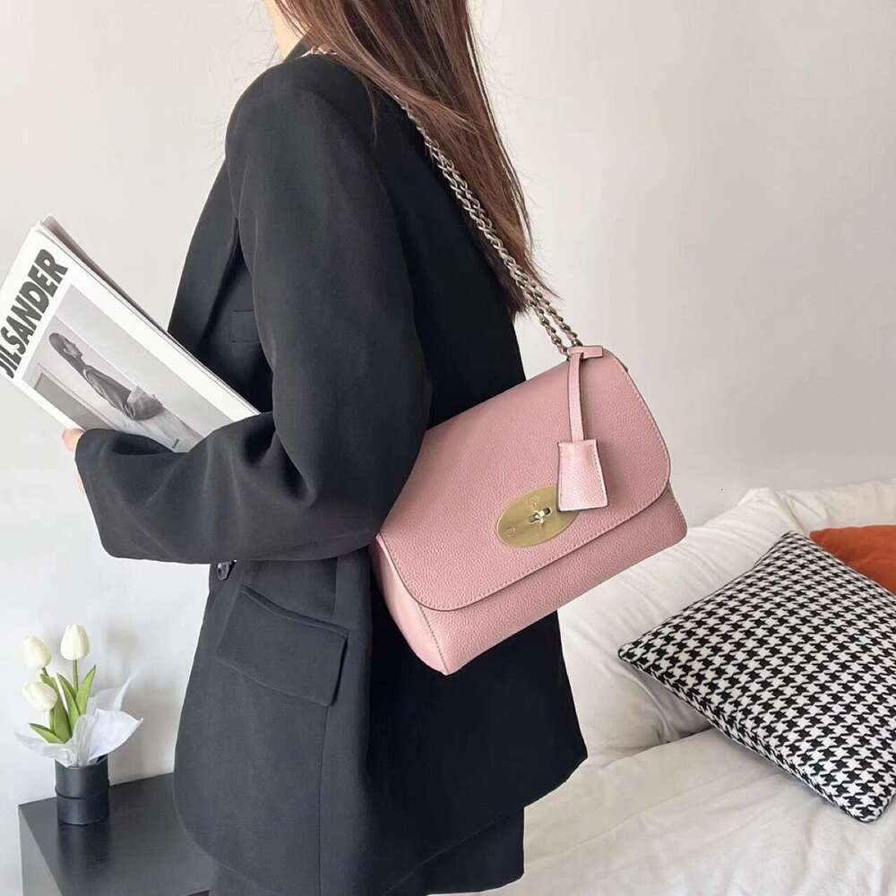 Textured for Women New Trendy Mini Chain Women's Crossbody Shoulder Black Genuine Leather Lock Small Square Bag - view 5