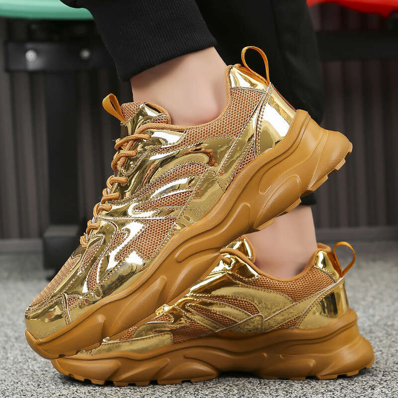 Cross-Border Plus Size Casual Sports New gold Men's Mesh Thick Sole Youth Running Dad Trendy Shoes Wholesale