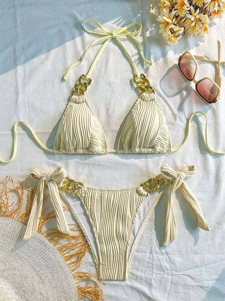Vzvn Fashion Sexy Solid Lace Up Women Split Swimsuit Beach Brazil Bikini 2026 New All Season Backless Bikinis 2 Piece Set 26L0518