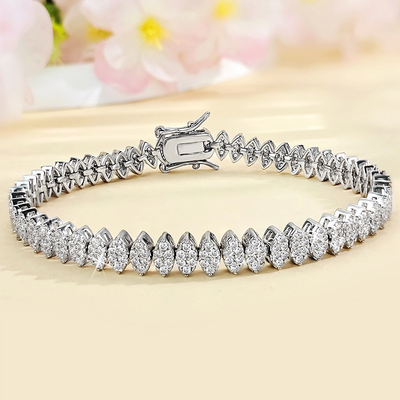 Rulalei 18K White Gold Fill Marquise Cut CZ Tennis Bracelets Sparkling Full Paved Crystal Chain Bracelet for Women Gift - view 5