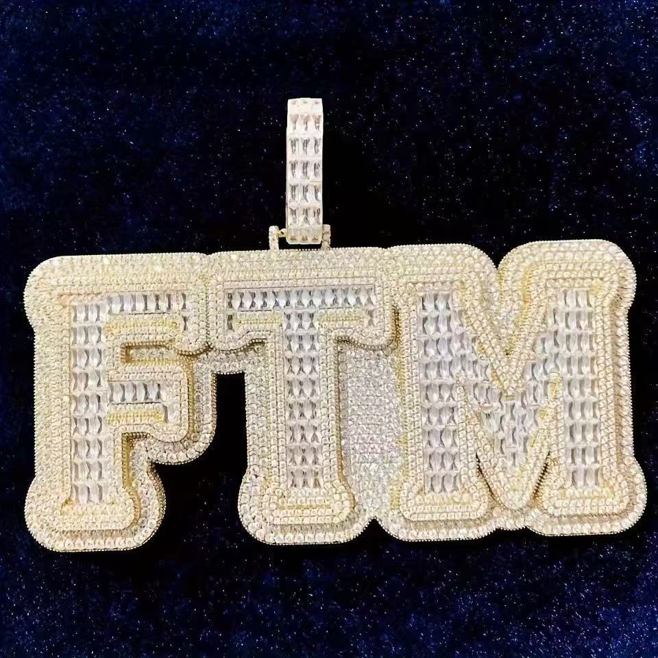 Hip Hop Custom Moissanite Pendant Name Letter Pendant Cute Custom Bail Iced Out Silver 925 Moissanite Pendant