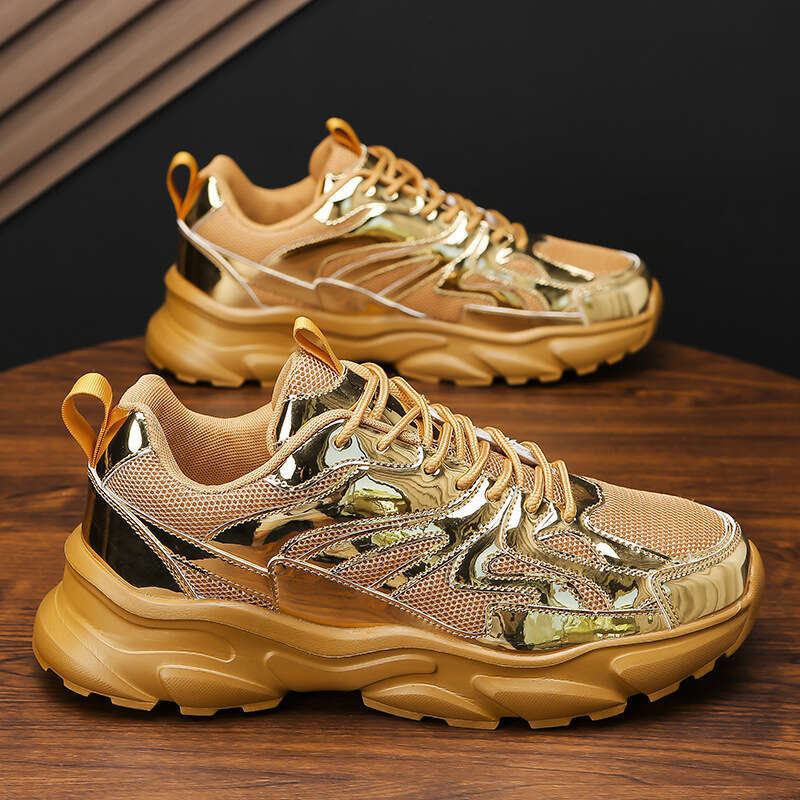 Cross-Border Plus Size Casual Sports New gold Men's Mesh Thick Sole Youth Running Dad Trendy Shoes Wholesale