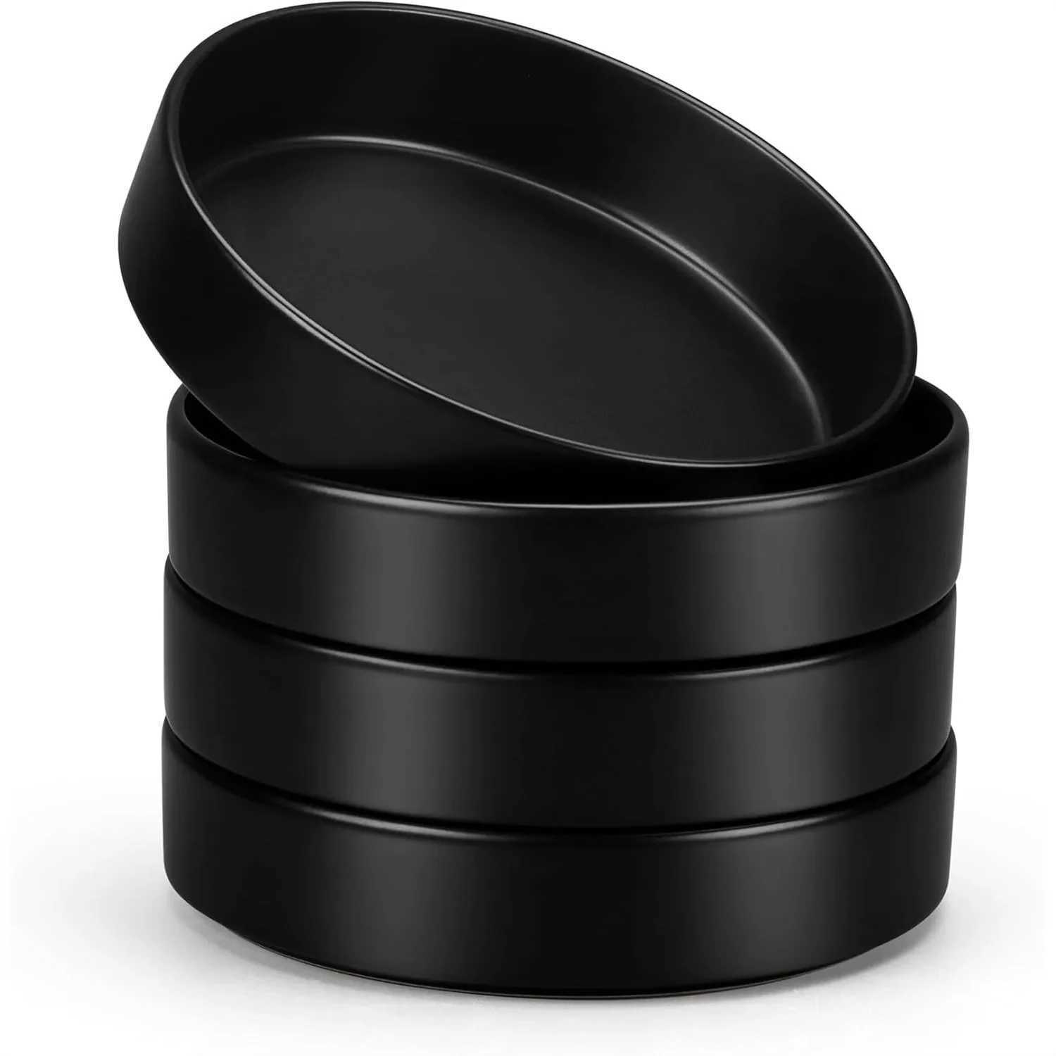 Pasta Bowls Set of 4 35oz Ceramic Serving Plates for Dinner Soup Salad Microwave Dishwasher Safe Matte Black Z260518