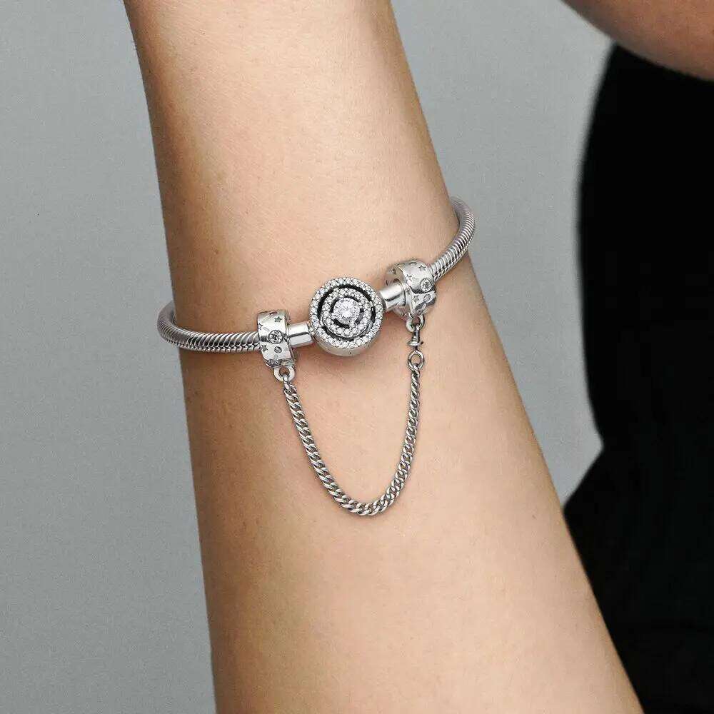 New Fashion 925 Sterling Silver Colorful flower Charms Safety Chain Fit Original Bracelet DIY Jewelry For Women Gift J260518