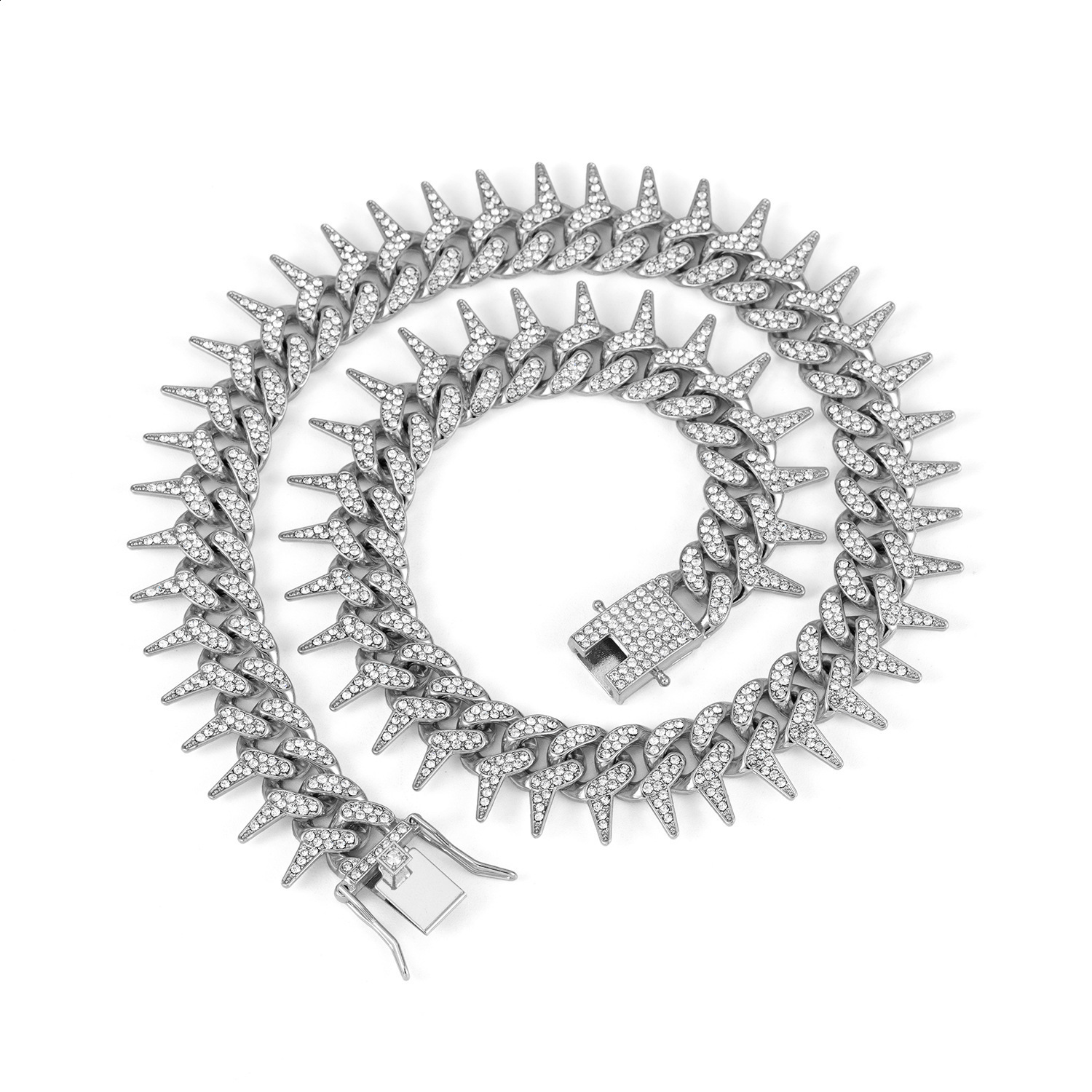 13mm Bling Diamond Chain Dog Cat Collar with Spiked Rivet Gold Cuban Link Dog Collar for Small Medium Large Dogs 251104