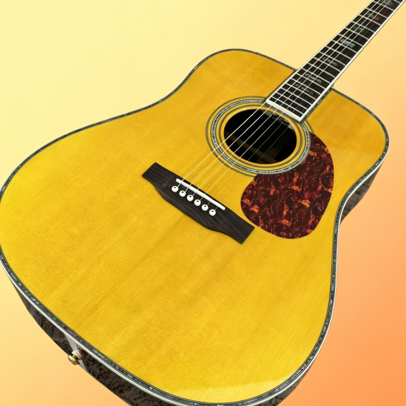 Original acoustic guitar, simple design, yellow veneer, spruce wood panel, 20frets, cow bone string pillow, rosewood side panel, free shipping